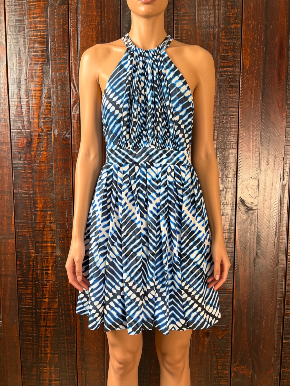 Calvin Klein | Dresses | Calvin Klein Blue Printed Halter Fit Flare Dress Nwt P